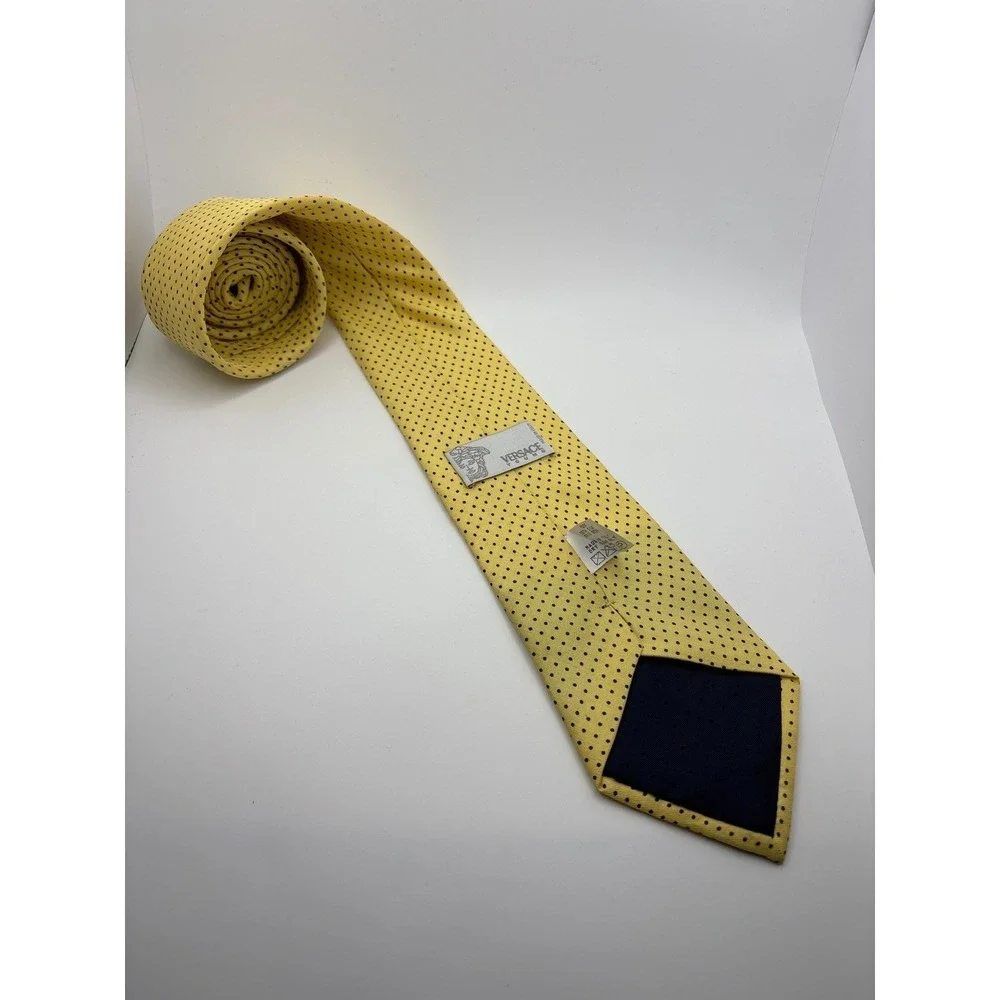 Versace Young Yellow Silk Micro Polka Dot Tie Made in Italy Designer Necktie